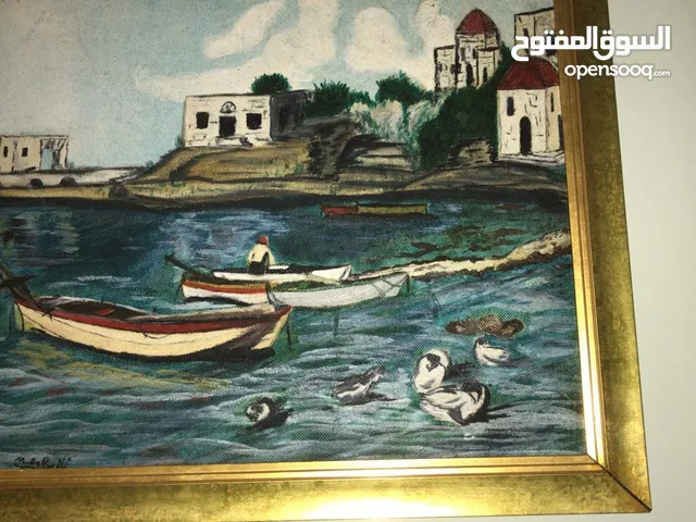 لوحة زيتية مميزة/ كادر ذهبي/ قماش مع إمضاء