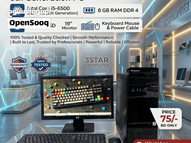 Lenovo Core i5 6th Gen 3.2Ghz 8GB RAM 256GB SSD 19" Monitor Computer Set Ready To Use