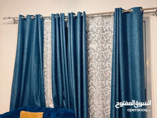 Premium Blue Curtains with Center Sheer Panel