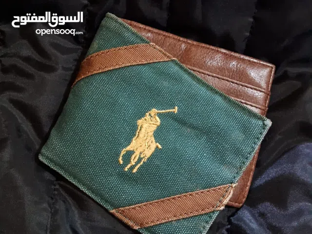 محفظه بولو رالف لورين أصليه - وقماش جلد (Vintage Style) + خام اخضر مع جلد طبيعي بني