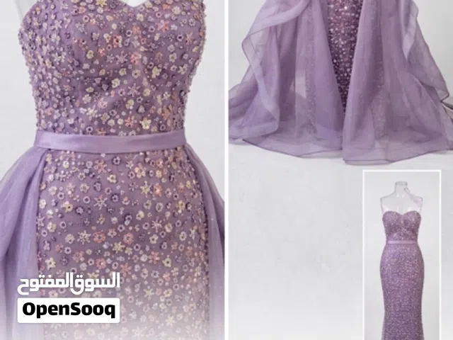فستان سهرة بنفسجي (لافندر) شغل يدوي 2في1 قابل للتحول