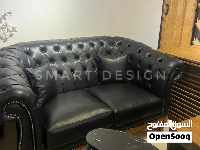طقم استقبال كلاسيك خشب زان مبطن جلد كابوتونيه متاح جميع الالوان