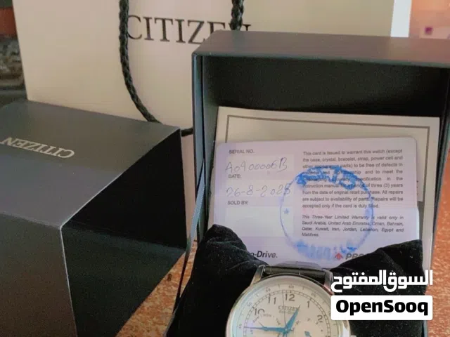 ساعة سيتيزن ايكو درايف مينا فضي بسوار جلدي اسود للرجال