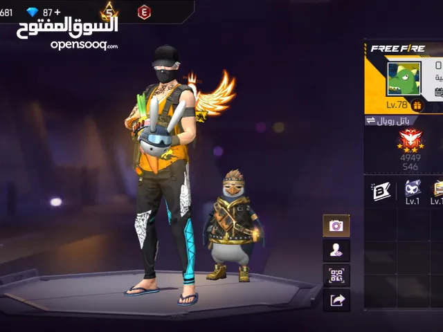 حساب فري فاير لفل 78 قوي وقديم عليه 76000 ألف لايك ومشحون عليه كتير للبيع المستعجل 100 دينار