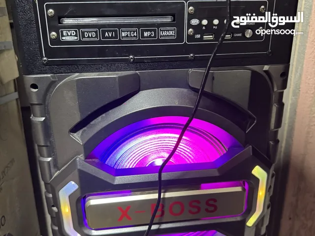 Large speakers with screen and it has wheels so you can hold it anywhere