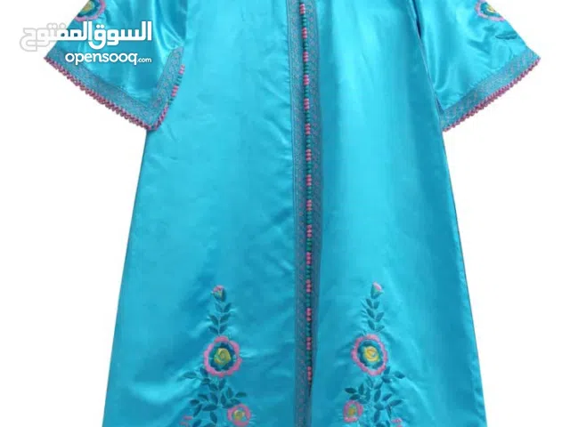 فستان مغربي ساتان ازرق تركواز