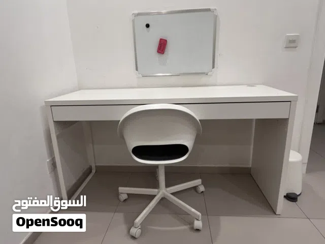 IKEA MICKE Desk & IKEA LOBERGET CHAIR + whiteboard + waste bin
