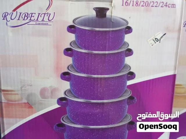 طقم طناجر مدهون عدد 5 طناجر مع اغطية