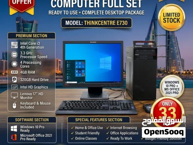 Lenovo Core i3 Computer Set With Lenovo Monitor 4GB RAM 320GB HDD Storage (Ready To Use OS 10 Pro)