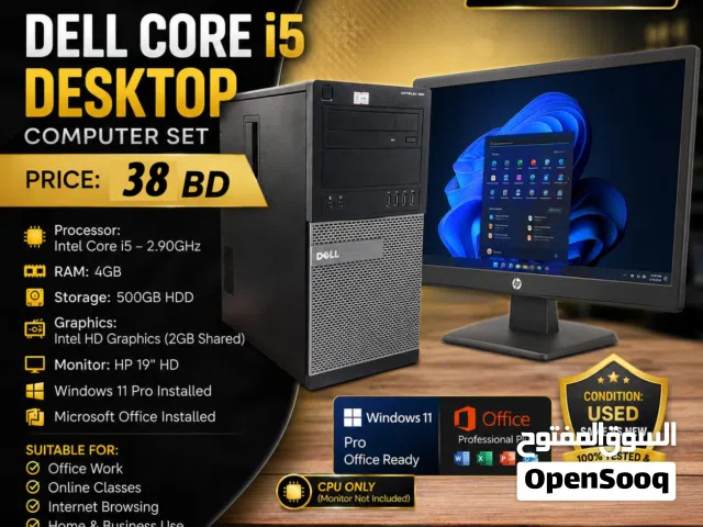 Dell Core i5 -Computer Set Speed 2.90Ghz 4GB RAM  500GB HDD Win 10 Pro 19'′ HD Monitor-/ WhatsApp