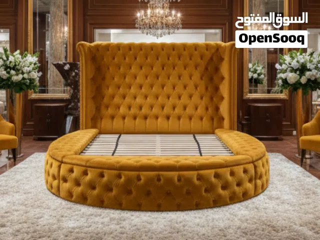 سرير كابتونيه دائري ملكي تصميم فريد بـ 3 سحارات تخزين مثالي للمساحات أضف لمسة من الفخامة لغرفة نومك