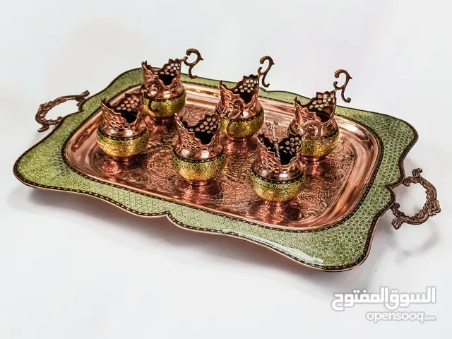 Handmade Khatamkari Copper Tea Tray & Sugar Bowl