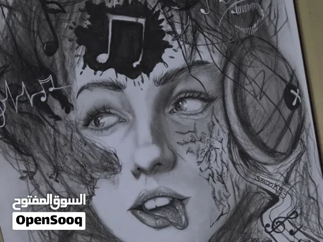 لوحة فنية مرسومه بالبنسل والفحم