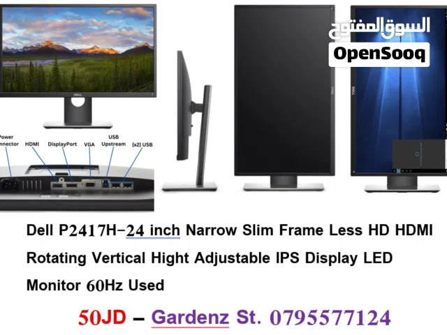 Dell 24 inch Narrow Slim Frame Less HD HDMI Rotating Vertical Hight Adjustable IPS Display LE