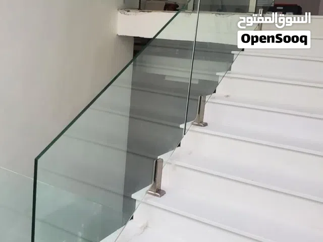 Glass stair railing Stainless steel stair Glass handrail Balcony glass work Steel fabrication