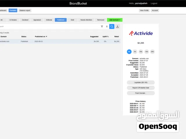 دومين Activide.com للاستثمار سعره 4155 دولار على براند بكت . للبيع مع نقل الملكية رسميًا