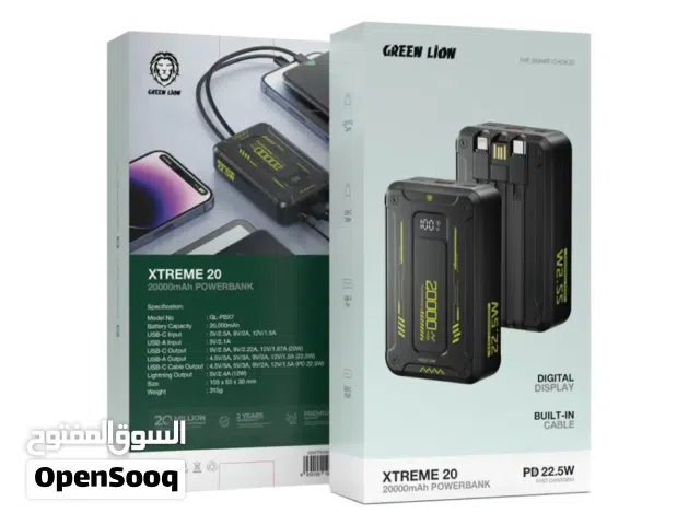 باور بانك جرين ليون إكستريم 20، 20000 مللي أمبير/ساعة، بتقنية PD، 22.5 واط