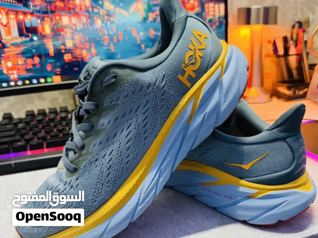 HOKA Clifton 8 Running Gray Yellow Men’s Shoes Original  Size US -8.5 Authentic