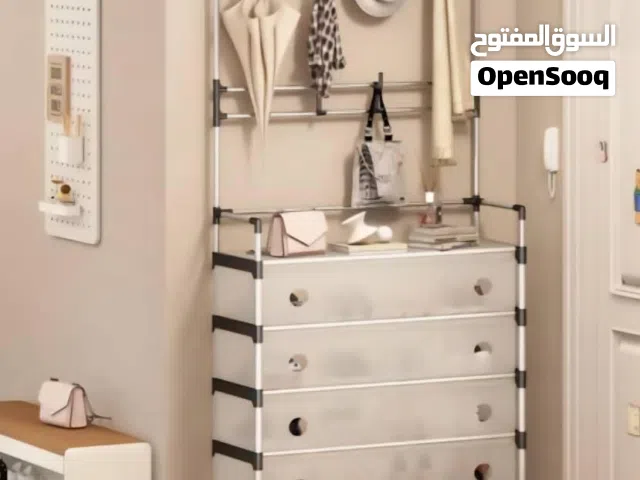 ستند شماعه ملابس+ ورفوف احذيه مغلقة بشفاف 2 في 1قابل لطي متوفر