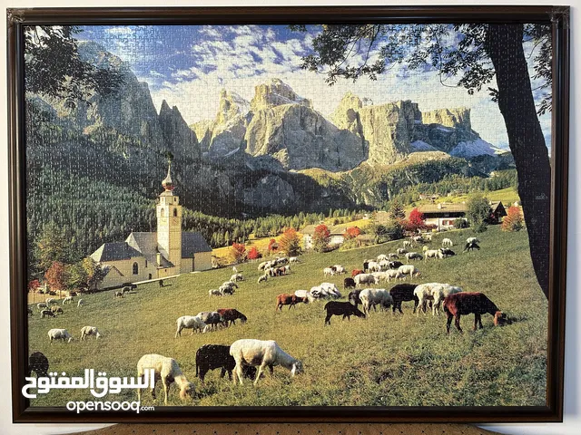 لوحة فنية مع إطار خشبي مكونة من قطع البازل لصورة جبال الدولوميت بإيطاليا، 3000 قطعة Puzzle portrait.