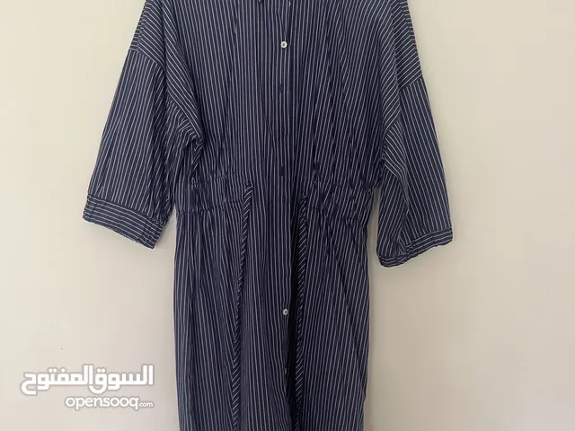 Blue striped Zara dress with drawstrings at waist