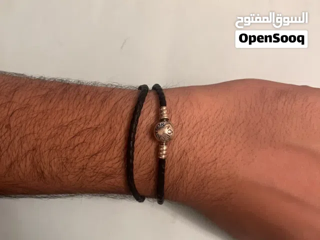 SILVER LEATHER BRACELET, DOUBLE, BLACK  اسوارة بندورة سلفر كاست جلد دبل بلاك