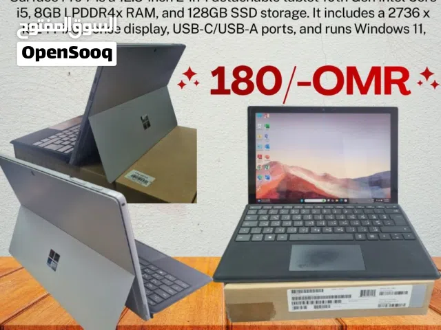Surface Pro 7 is a 12.3-inch 2-in-1 detachable tablet 10th Gen Core i5, 8GB LPDDR4x RAM,128GB SSD
