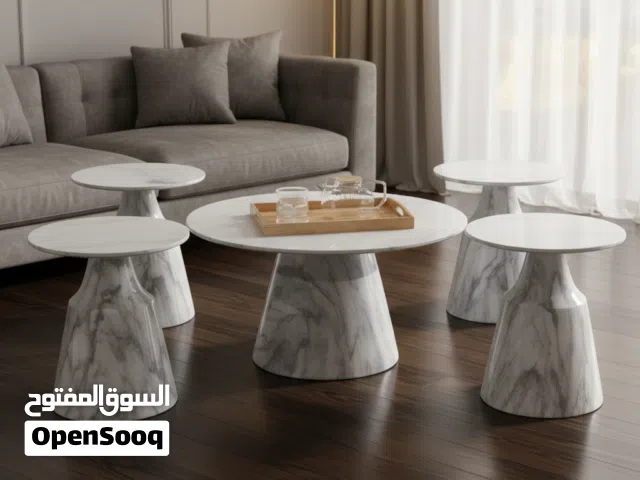 طقم طاولات رخامي عصري 5 قطع (1 طاولة قهوة + 4 طاولات جانبية) - BK89#(1+4)
