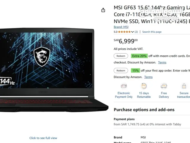 MSI THIN GF63 i7 10Gen RTx 3050