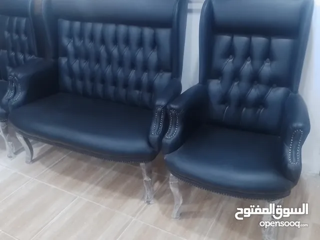 أطقم كنب مكتبي جلد أسود (مفردتين وثنائية)