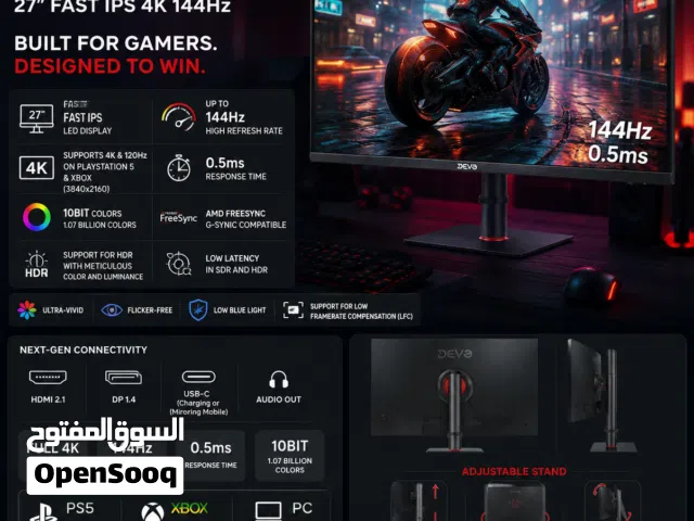 Devo Gaming monitor - DUI27144 - 27" Fast IPS 4K 144Hz (120Hz for PS5 & XBOX)