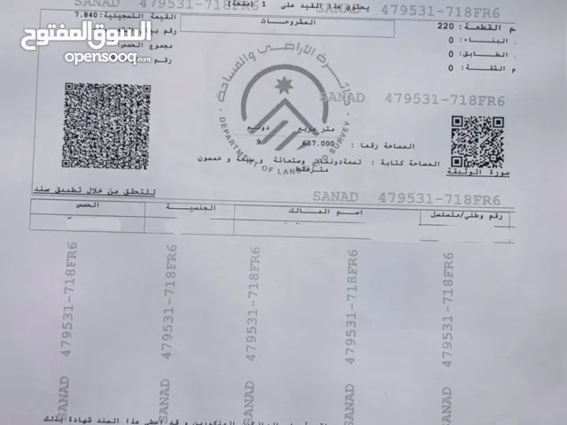 قطعة ارض للبيع في مادبا ( العريض الشمالي) حوض (القريات) مساحة الارض ( 9.657)