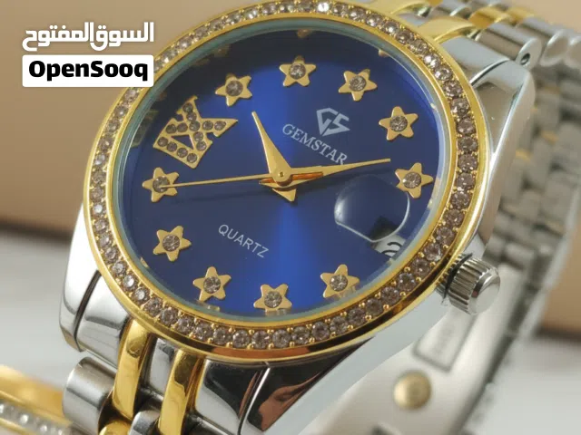 ساعة يد نسائية GEMSTAR كوارتز - تصميم كلاسيكي جذاب مع فصوص لامعة ومينا أزرق