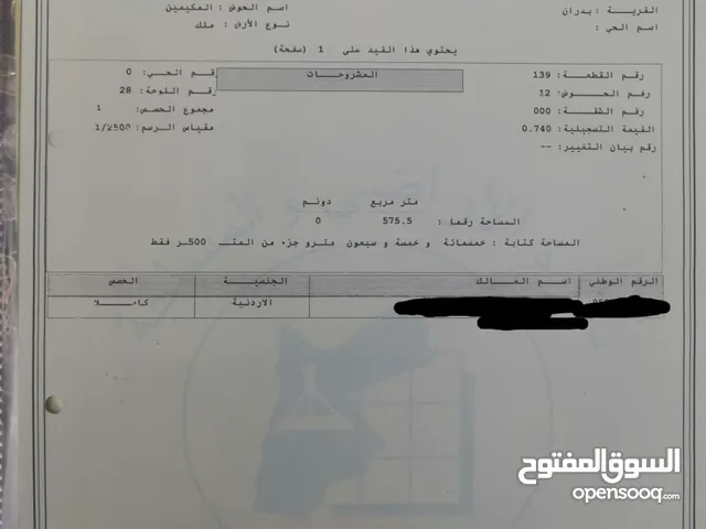 Residential Land for Sale in Amman Shafa Badran