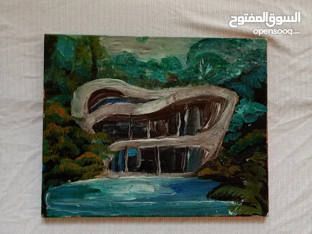 لوجه فنيه  لوحه فيه وهو عمل فني يحكي عن القصر الجديد الذي بجانبه الاشجار والبحيره وهو جميل ذات الجو