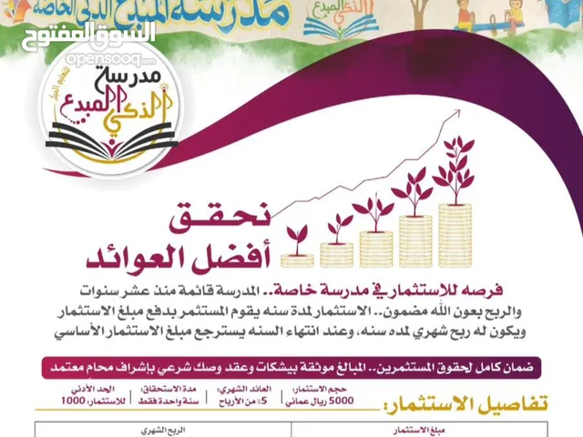 فرصه للاستمار في مدرسه خاصه متبقي سهم واحد فقط