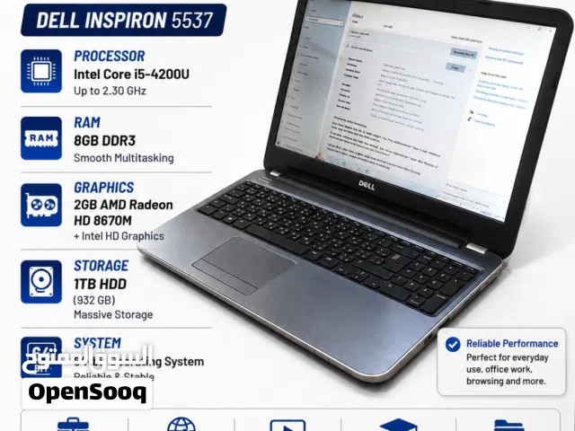 Dell i5 Laptop 2GB Dedicated Graphics 55BHD 1TB HHD 8GB Ram 15.6 screen