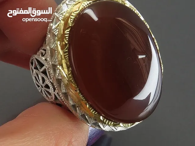 Silver ring with red royal Yemeni agate, handmade for men.