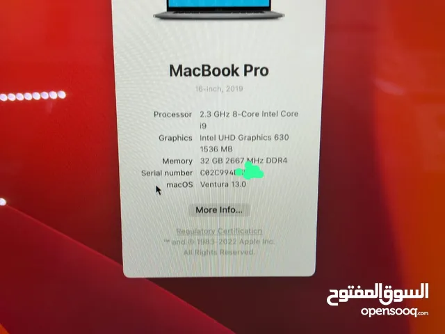 لاب توب جديد بسعر مميز بالكرتونة بأمكنيات هائلة وممتازة وفخمة لكل محبي الفخامة و التميز  Macbook pro