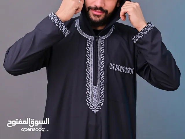 عباية رجالي مغربي بزونط الخامة بوبلين مطرز عالي الجودة الالوان أسود / رصاصي