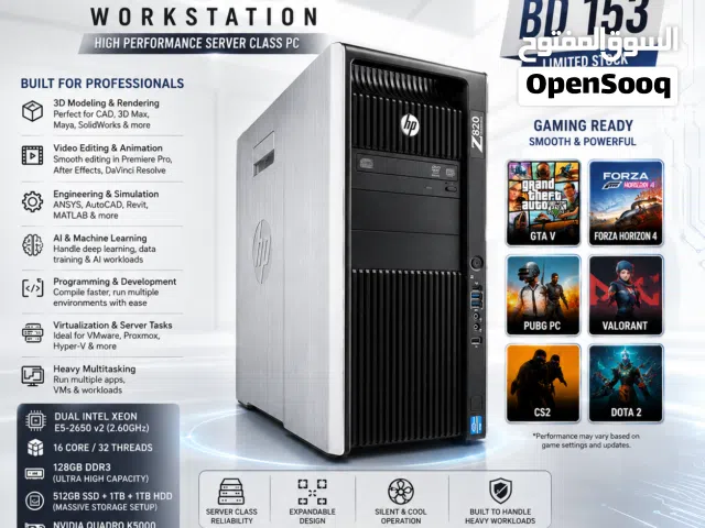 HP Z820 Workstation Dual Xeon 16 Core 128GB RAM 512GB SSD Quadro K5000