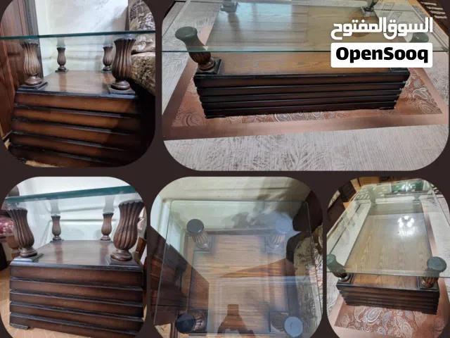 طقم طاولات صالون خشب وزجاج  (3 قطع) للبيع