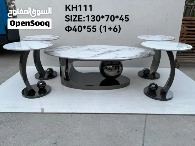 طقم طاولات قهوة مودرن رخامي 7 قطع بتصميم انسيابي فاخر - KH111