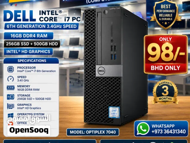 DELL Intel Core i7 6th Gen 3.4GHz Computer 16GB DDR4 RAM 256GB SSD+500GB HDD Ready to Use