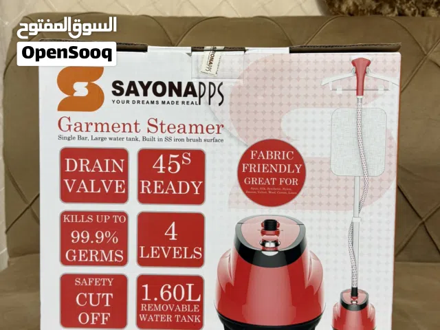 This is a Sayona SGS-2374 garment steamer in red.