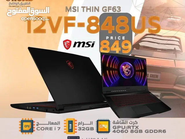 لابتوب إم إس آي ثن آي سفن LAPTOP MSI THIN GF 63 12VS-848US