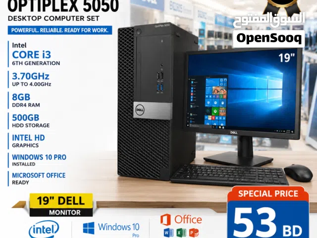 Dell Core i3 6th Generation 8GB RAM 500GB HDD  19 Monitor Intel HD Graphics 4GB Shared