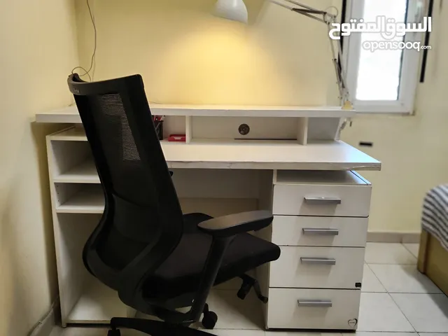 Study cum computer table (white) with adjustable study lamp and revolving computer chair