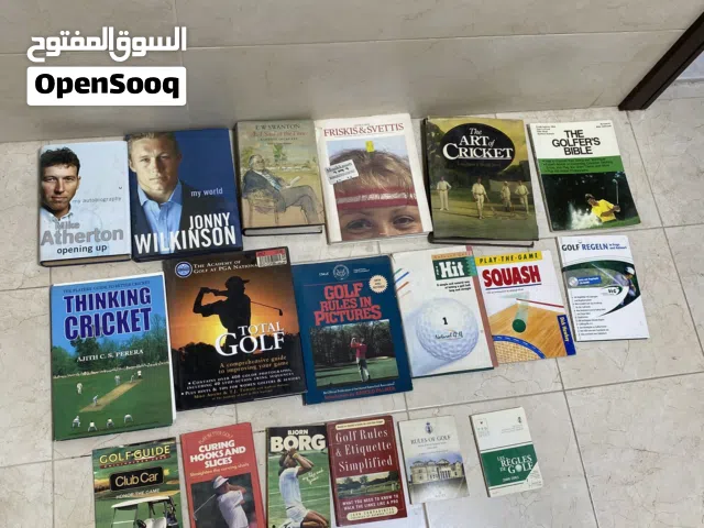Sports books, mostly about golf