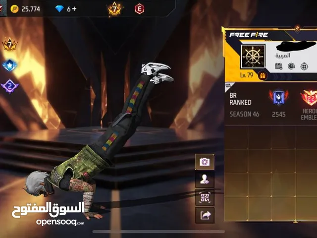 حساب فري فاير مشحون تاسع ضغط ونوادر لفل 79 داخل 80 للبدل مقابل حساب نوادر او مشحون فيه او للبيع
